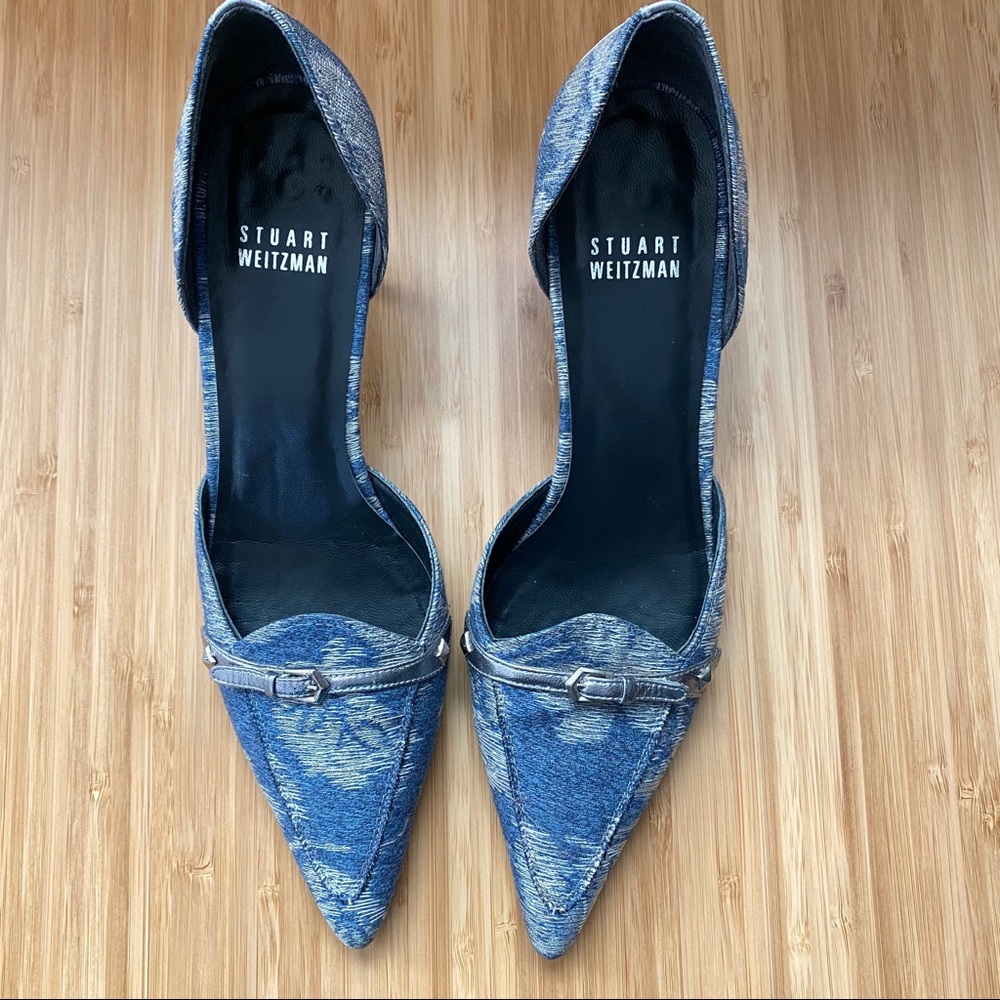Stuart Weitzman Blue Denim Pointed-Toe Heels